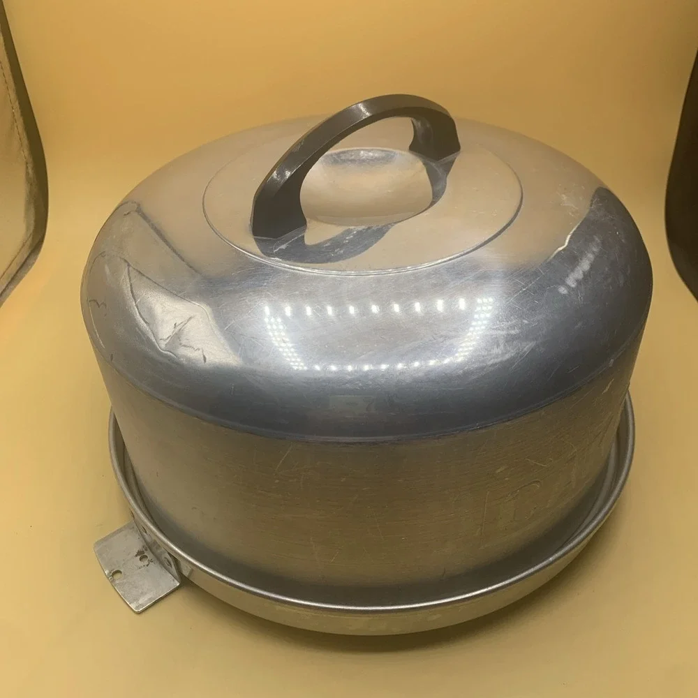 Vintage  Kromex Aluminum CAKE On The Front Base And Lid With Black Handle