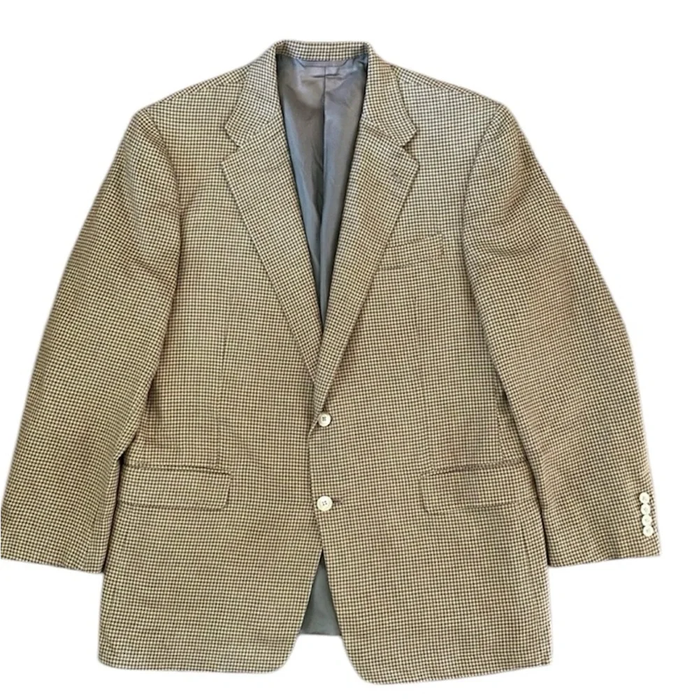 Hickey Freeman Mens Brown Wool Silk Houndstooth Blazer Size 43R