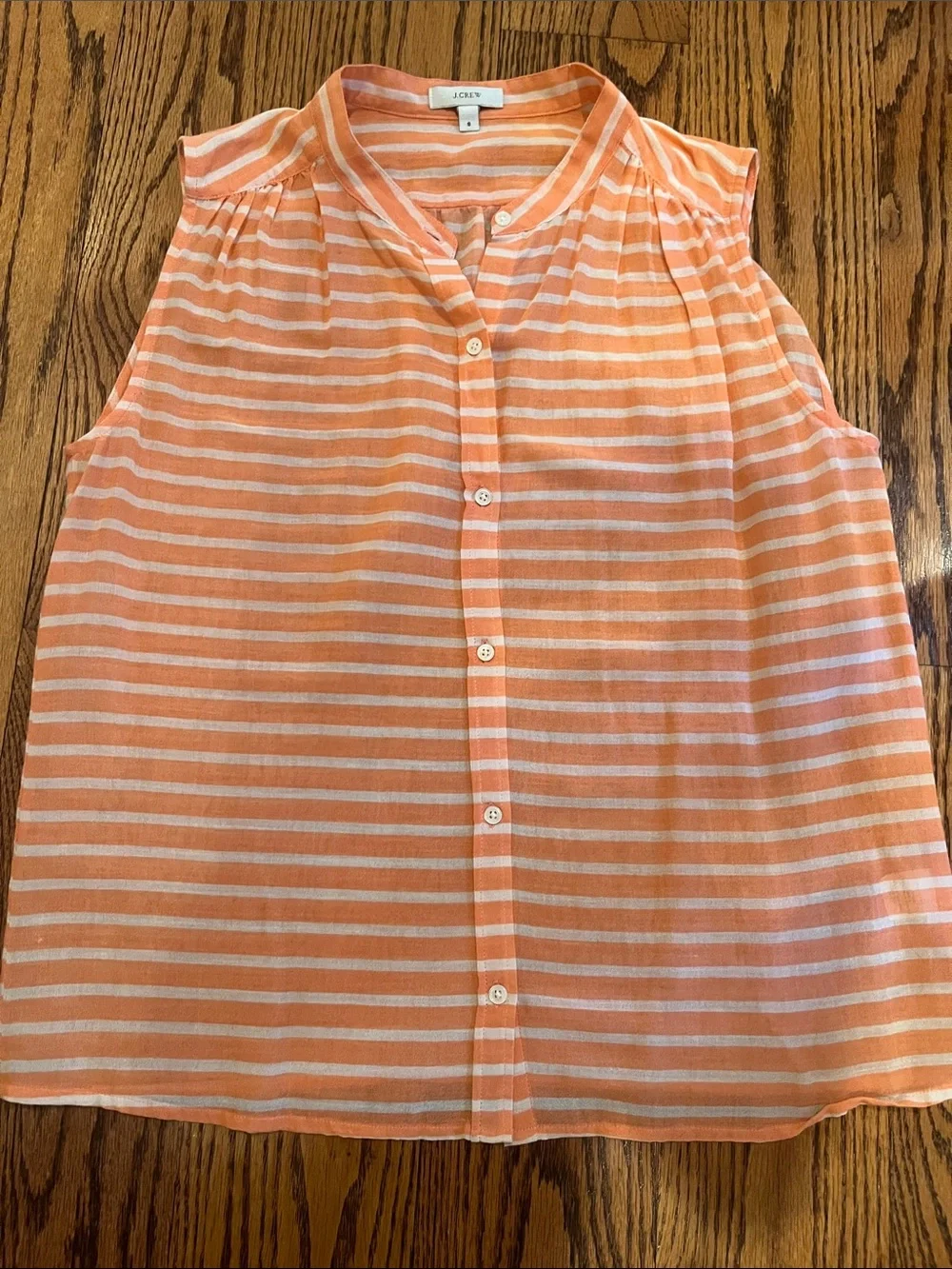 J. Crew Peach & White Striped Sleeveless Button-Up Top