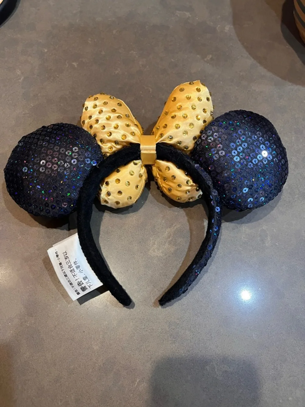 Disney Parks Iridescent Blue & Purple Sequin Minnie Ears, Gold Bow
