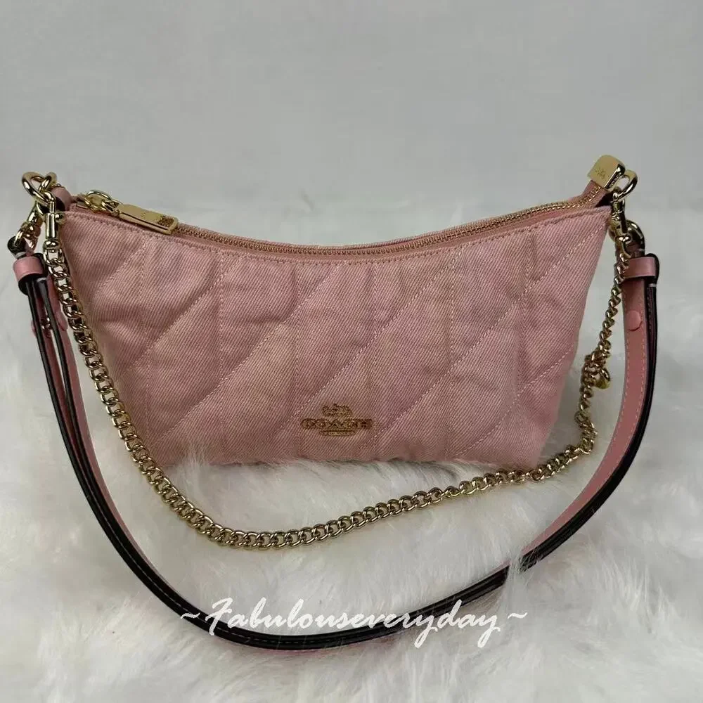 Coach Quilted Pink Shoulder Bag with Chain Strap