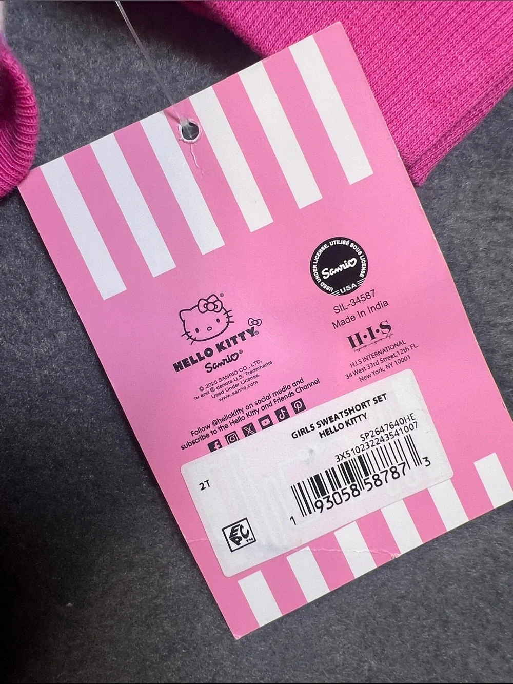 Hello Kitty Pink and White Striped Sweatshirt with Plush Crossbody