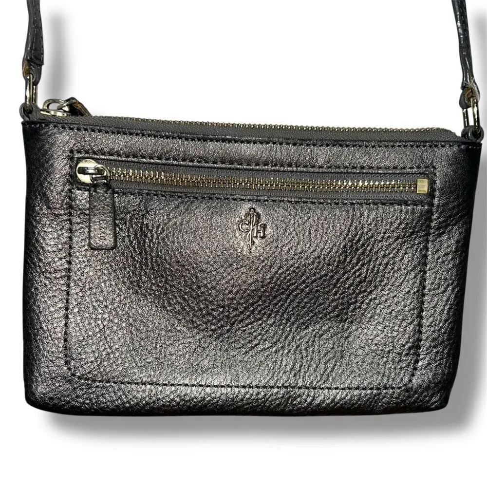 Cole Haan Gun Metal Small Crossbody Purse, Adjustable Buckle Long Strap Metallic