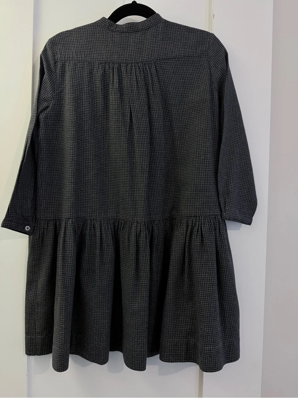 Bonpoint Girls' Gray Checked Long-Sleeve Dress size 6