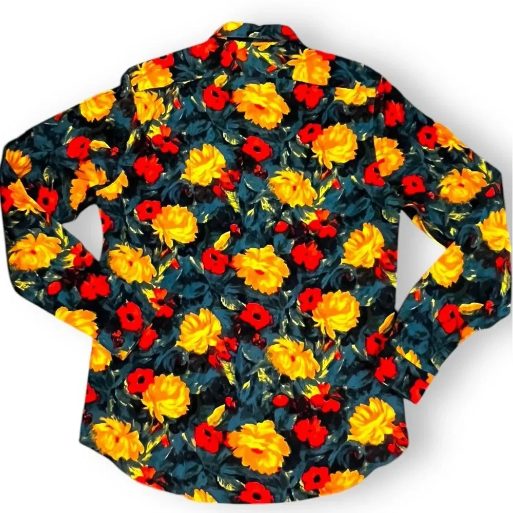 J. Crew Mens Floral Mid-Weight Flannel Shirt Cotton Classic Long Sleeve Size MT