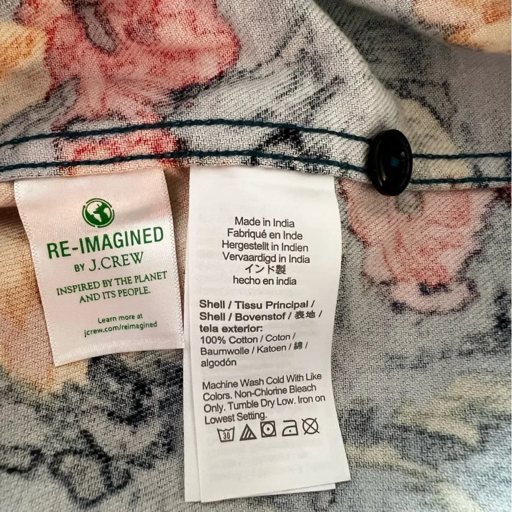 J. Crew Mens Floral Mid-Weight Flannel Shirt Cotton Classic Long Sleeve Size MT