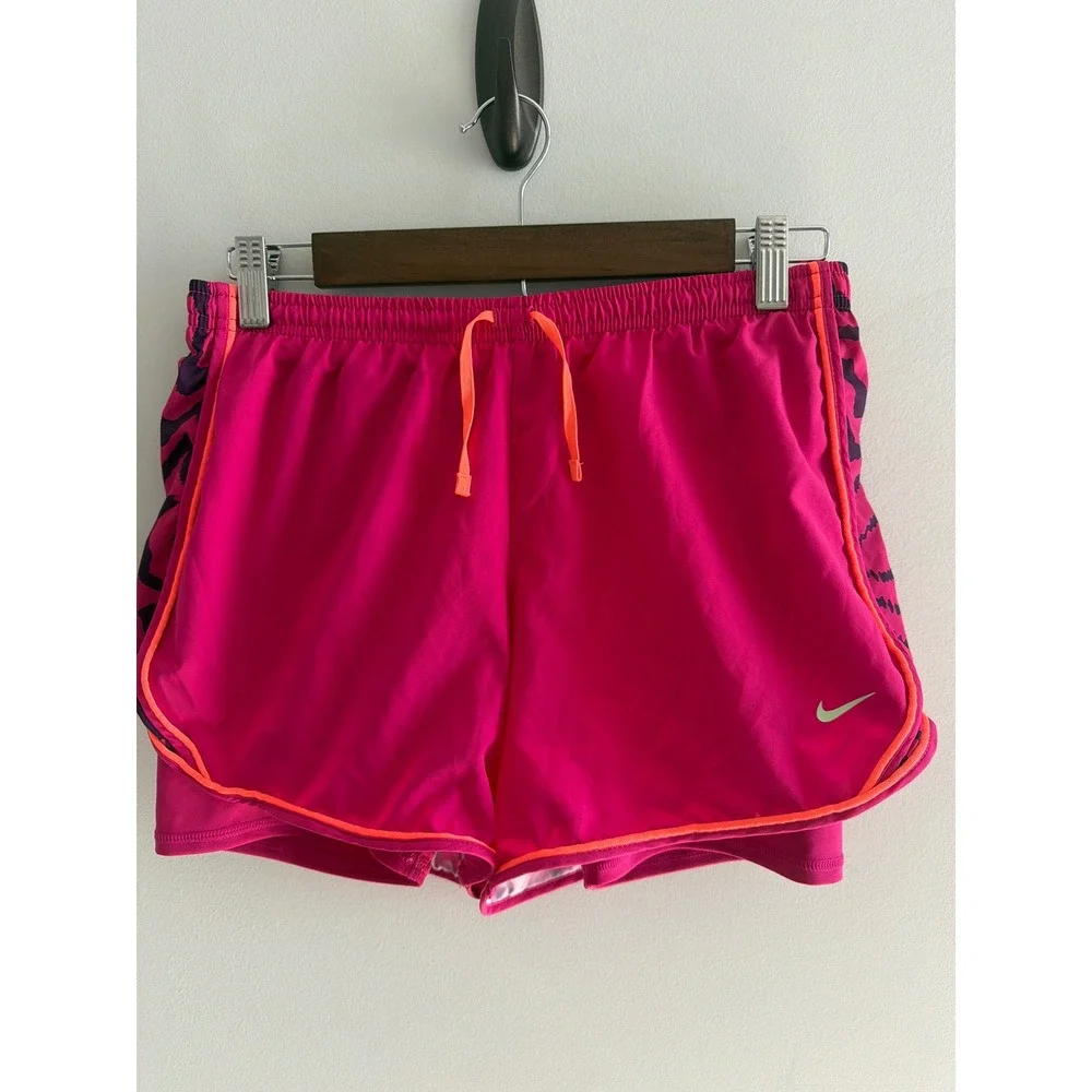 Nike Dri-FIT 10K 2-in-1 Running Shorts Pink Zebra Print DA1007-615 Womens XL