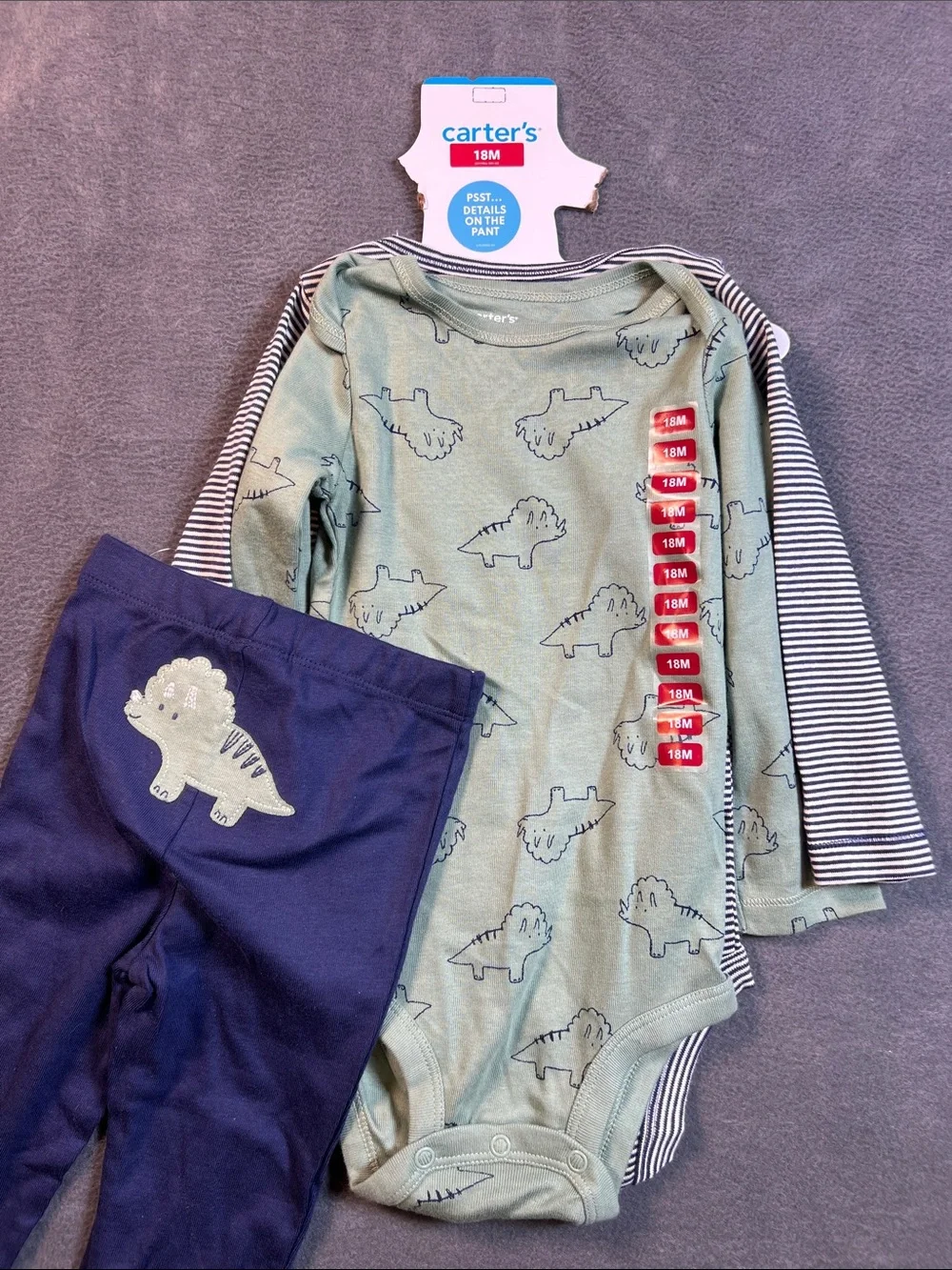 Carter's Sage Dino Bodysuit & Navy Leggings Set