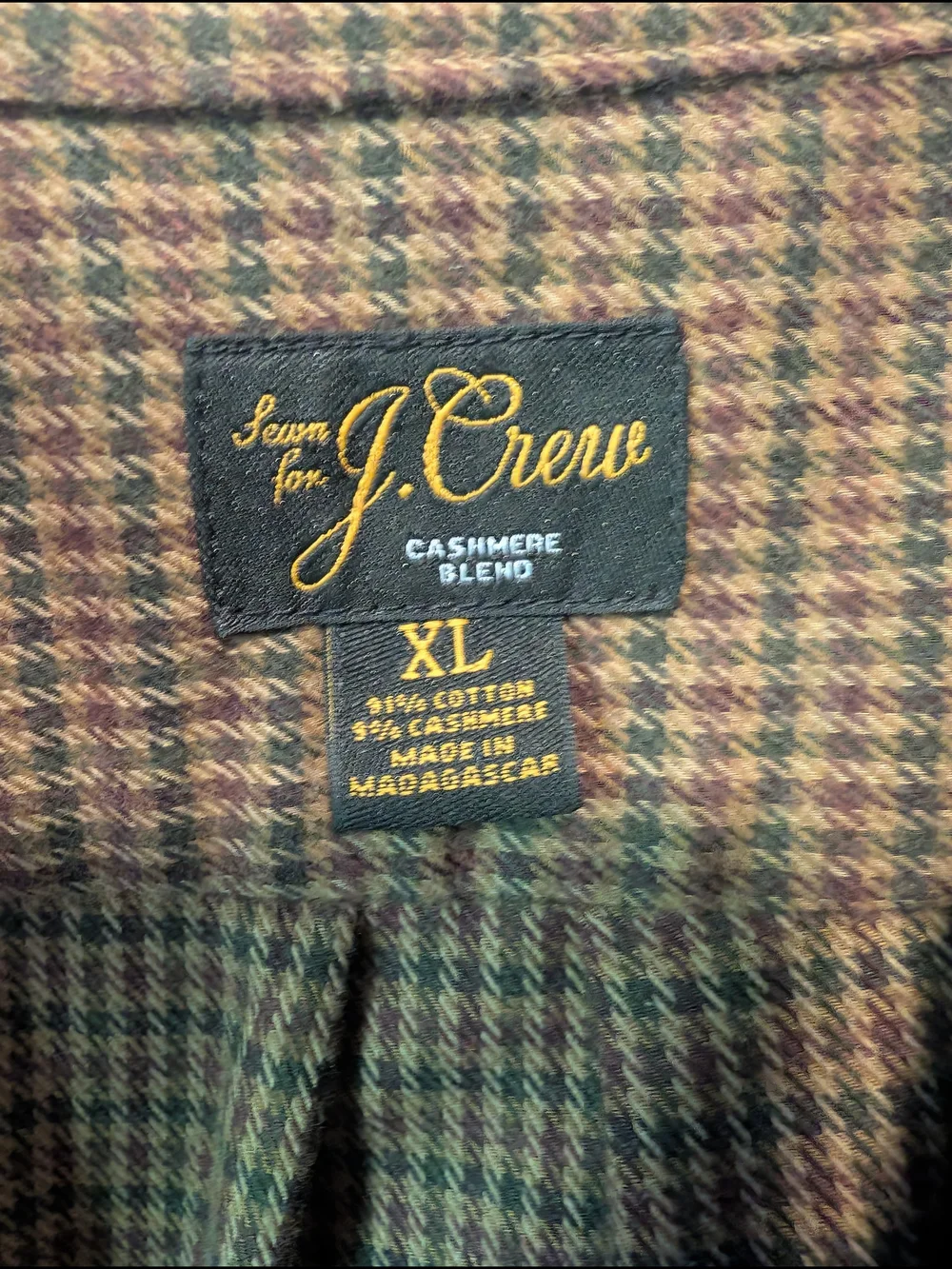 ​J.Crew Men’s Cotton Cashmere Blend Button-Down Shirt – Brown Houndstooth – XL