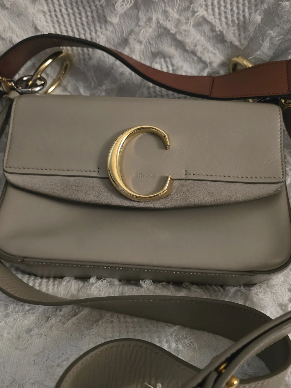 CHLOE dbl C Soft Leather Shoulder Bag in Taupe