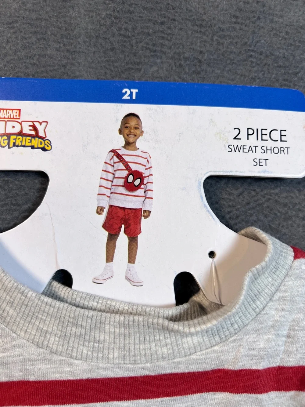 Spiderman Kids Red and Gray Striped Sweatshirt Set