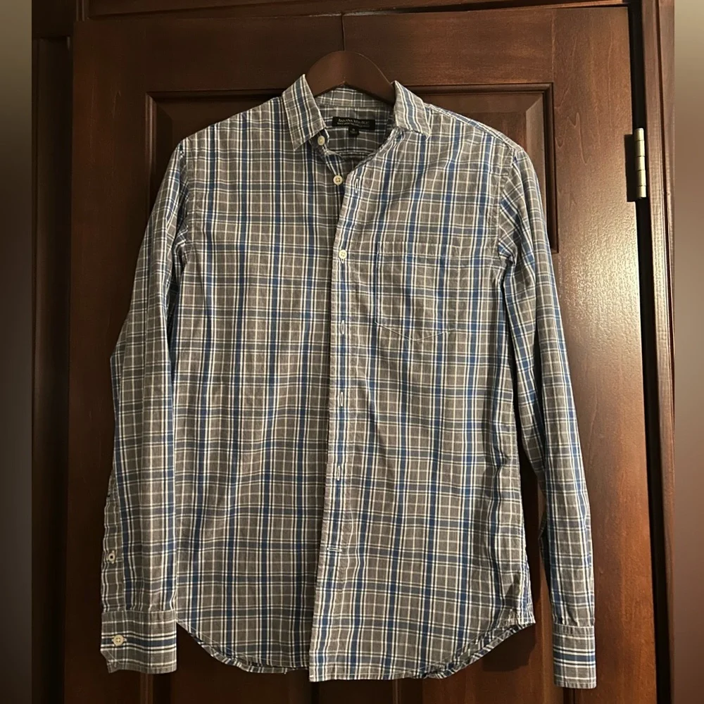 Banana Republic Soft Wash Tailored Slim Fit Blue Plaid Button Down Shirt Men’s M