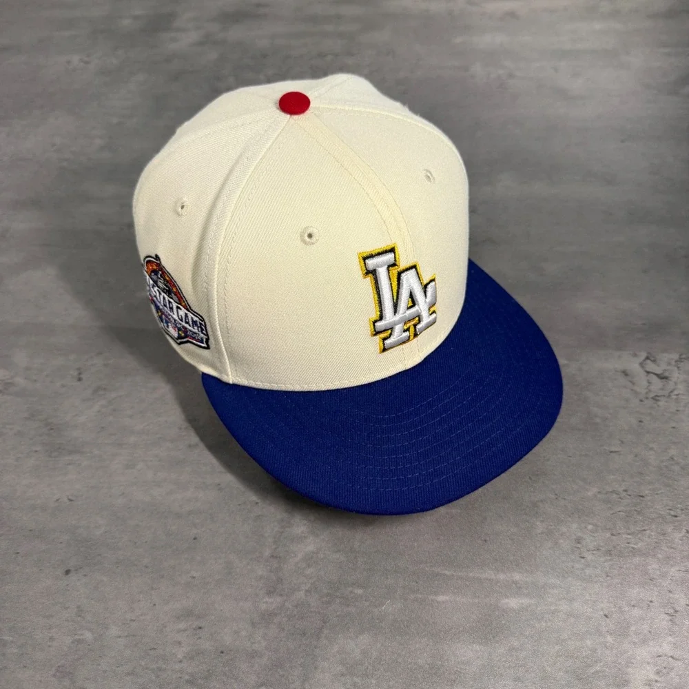 Hat Club Los Angeles Dodgers New Era Cap 7 1/8 Rams Crossover Yellow Blue‎ Cream