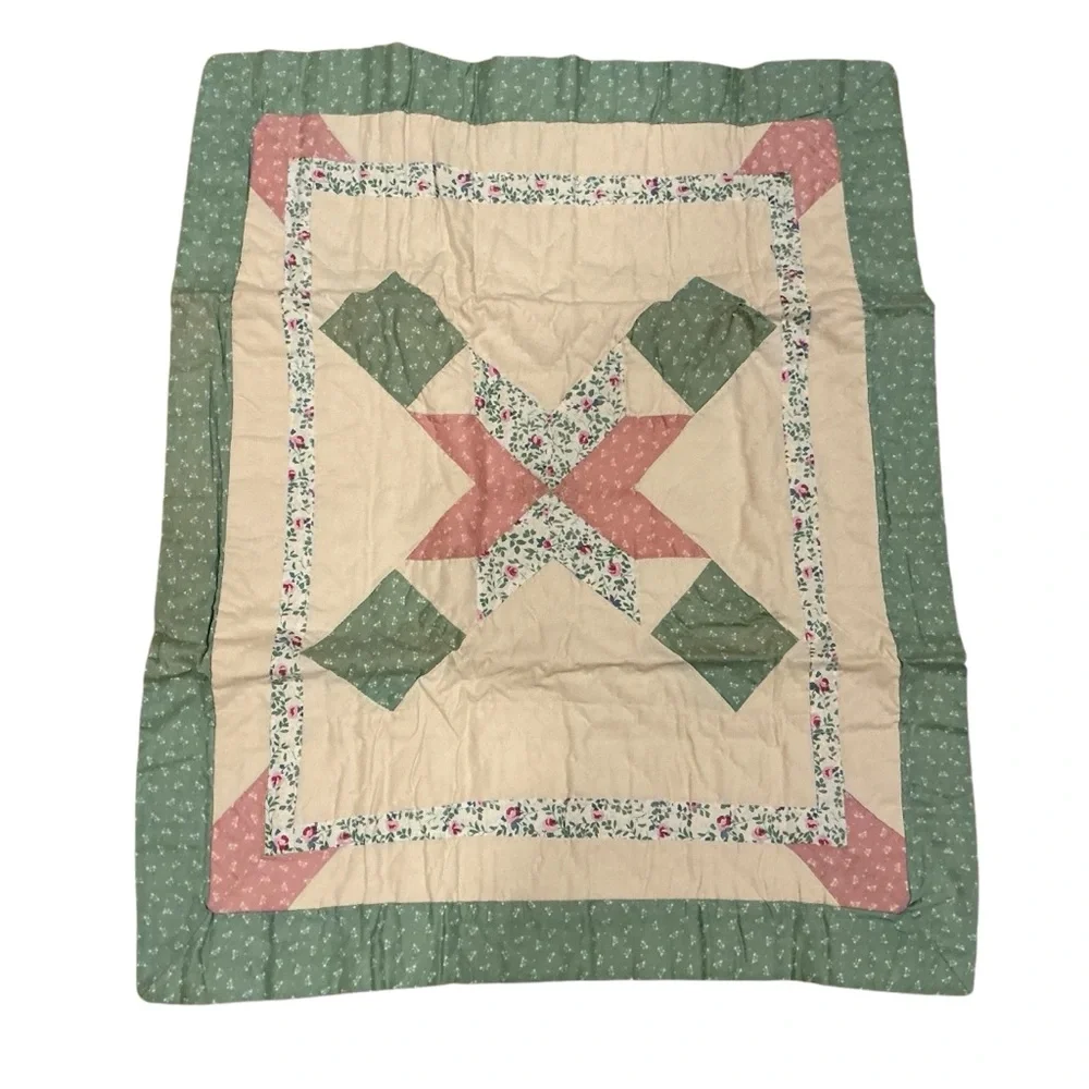 Vintage hand made southwest quilted one standard sham grannycore floral 20x26
