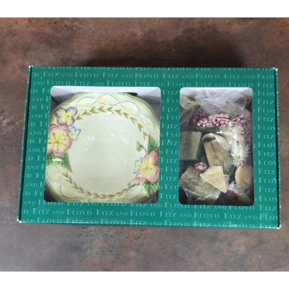 Fitz And Floyd NEW in BOX Garden Rhapsody Collection Bowl & Bag of Potpourri NIB