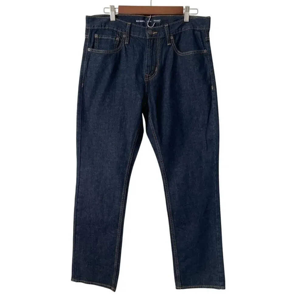 OLD Navy Men's 33X30 Straight Leg Built-In Tough Dark Wash Workwear Jeans‎ Biker