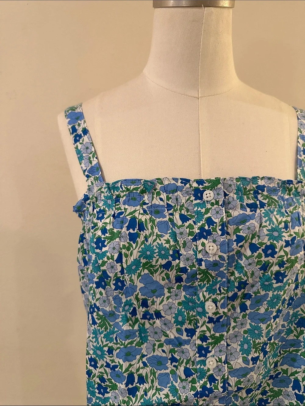 Floral Square-Neck Tank Top in Blue