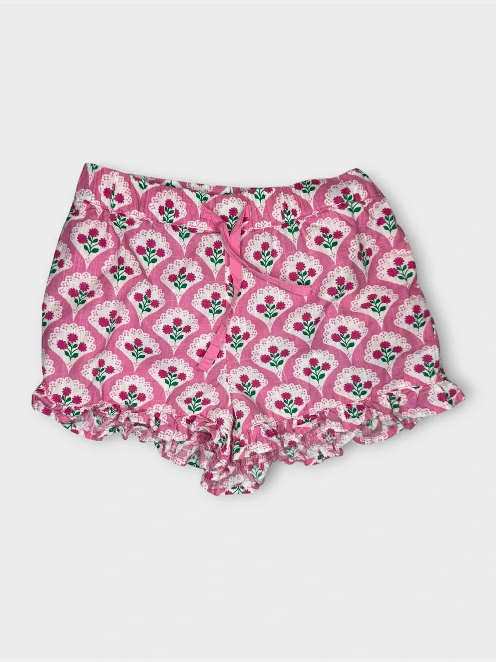 Mini Boden Pink Roses Woodblock Floral Top & Shorts Matching Set