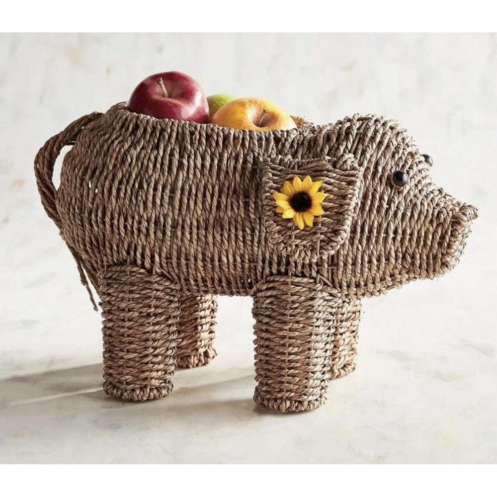 Pier 1 Imports pig seagrass fruit holder. Piggy Basket, Planter Vase Wicker