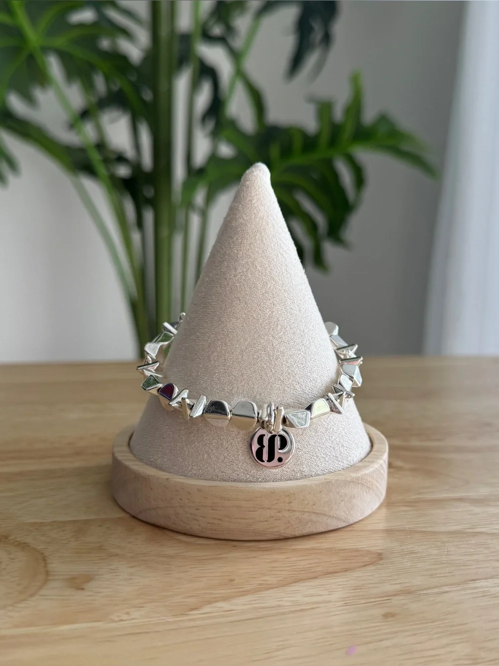 Silver Geometric Stretch Bracelet w/BP Charm | Bomb Party
