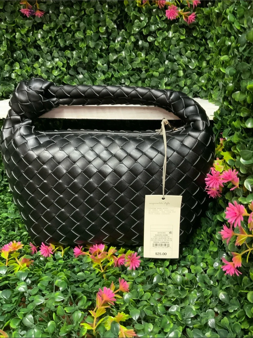 Black Woven Shoulder Bag - Classic Women's Handbag