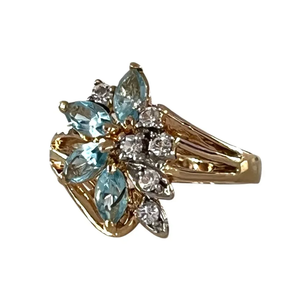 Vintage 1980s Uncas Crystal Cluster Ring Size 6 14KTGE Gold Plate - 14E