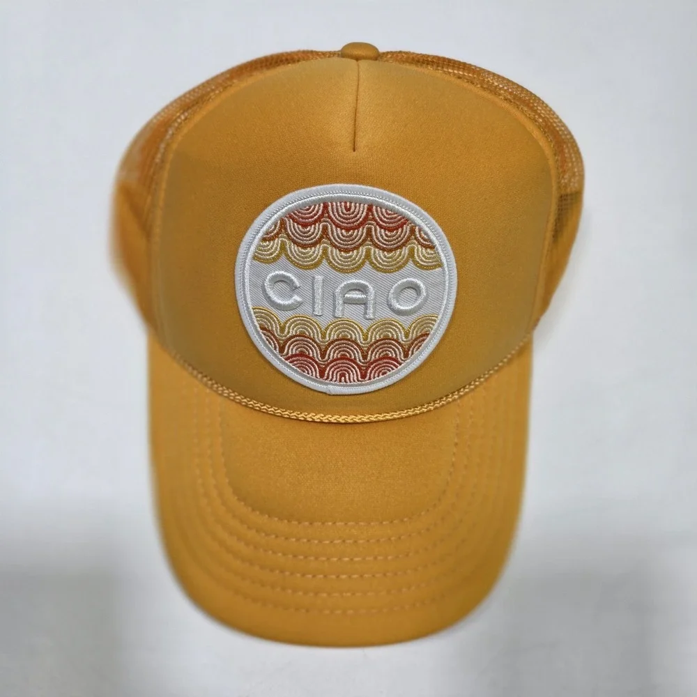Port Sandz Trucker Hat Surfer Mustard Yellow Ciao Patch Mesh Snapback Cap Surf