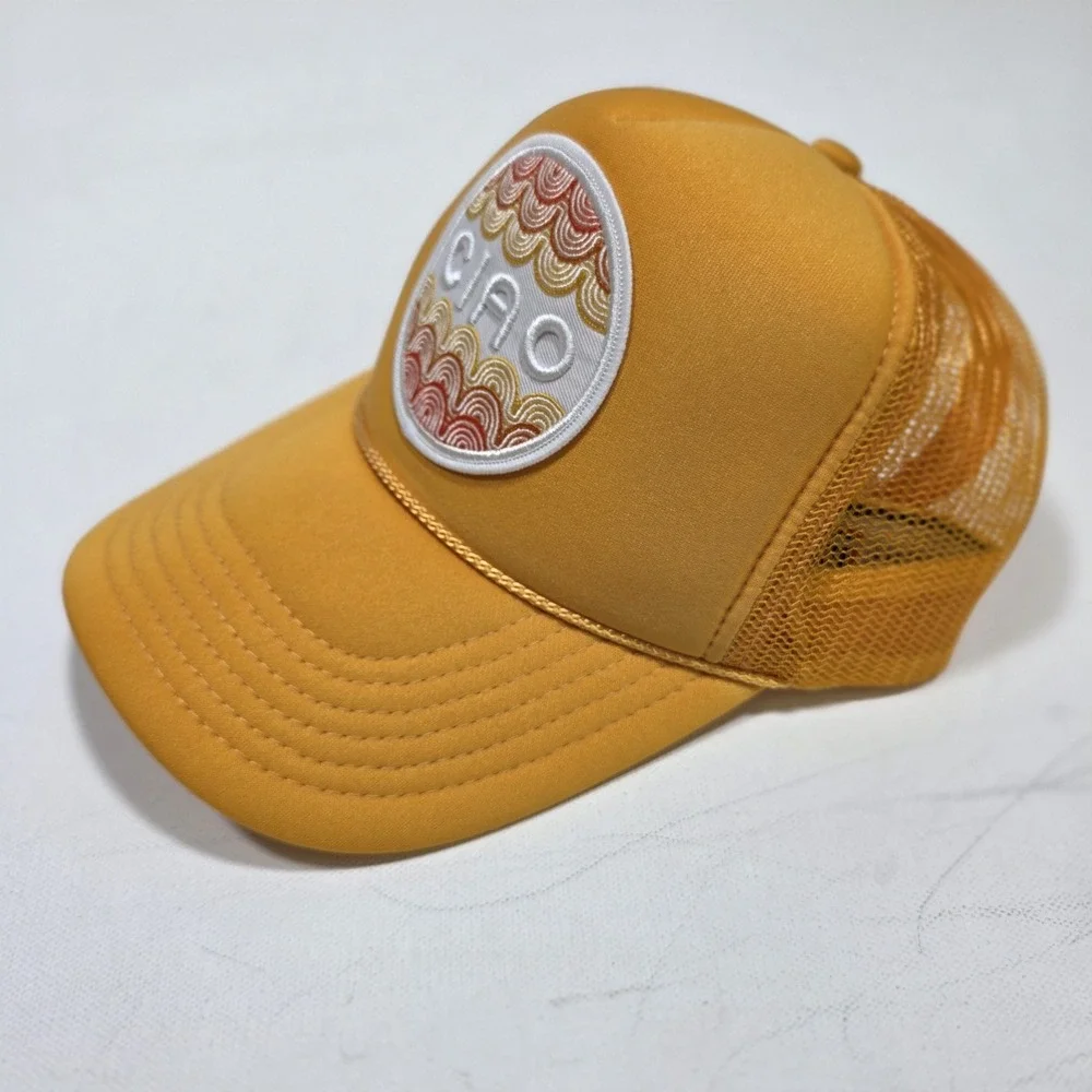 Port Sandz Trucker Hat Surfer Mustard Yellow Ciao Patch Mesh Snapback Cap Surf