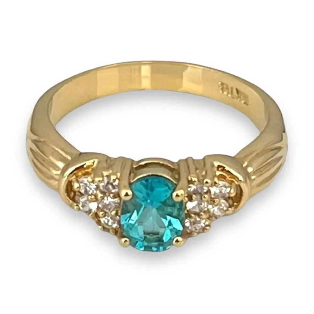 Vintage 1980s Blue CZ Ring Size 6 18KTGE Gold Plate Cluster - 14E