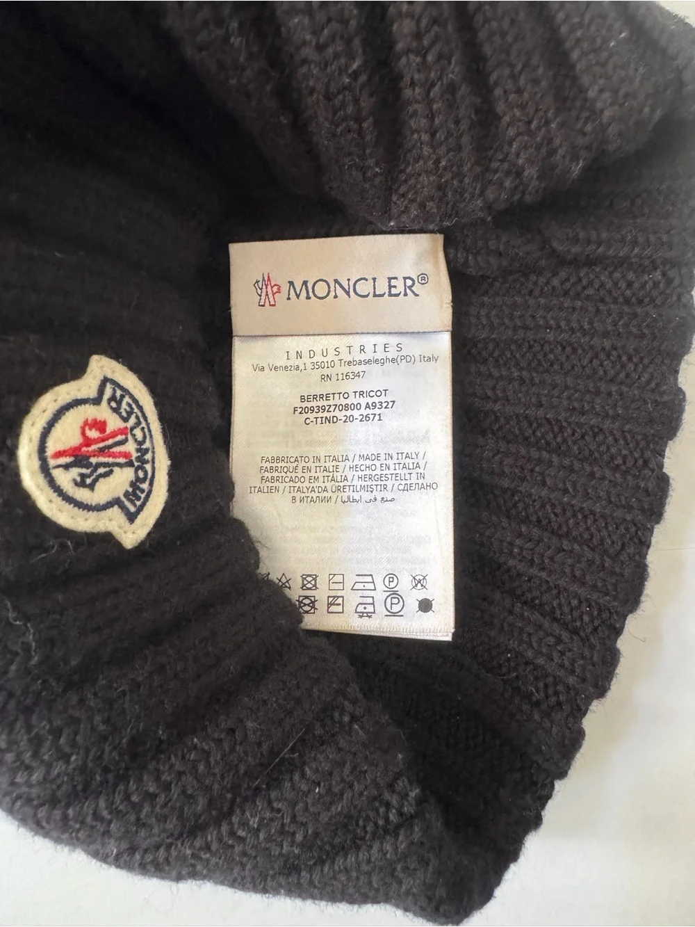 Moncler Black Ribbed Cuffed Beanie with Logo Patch