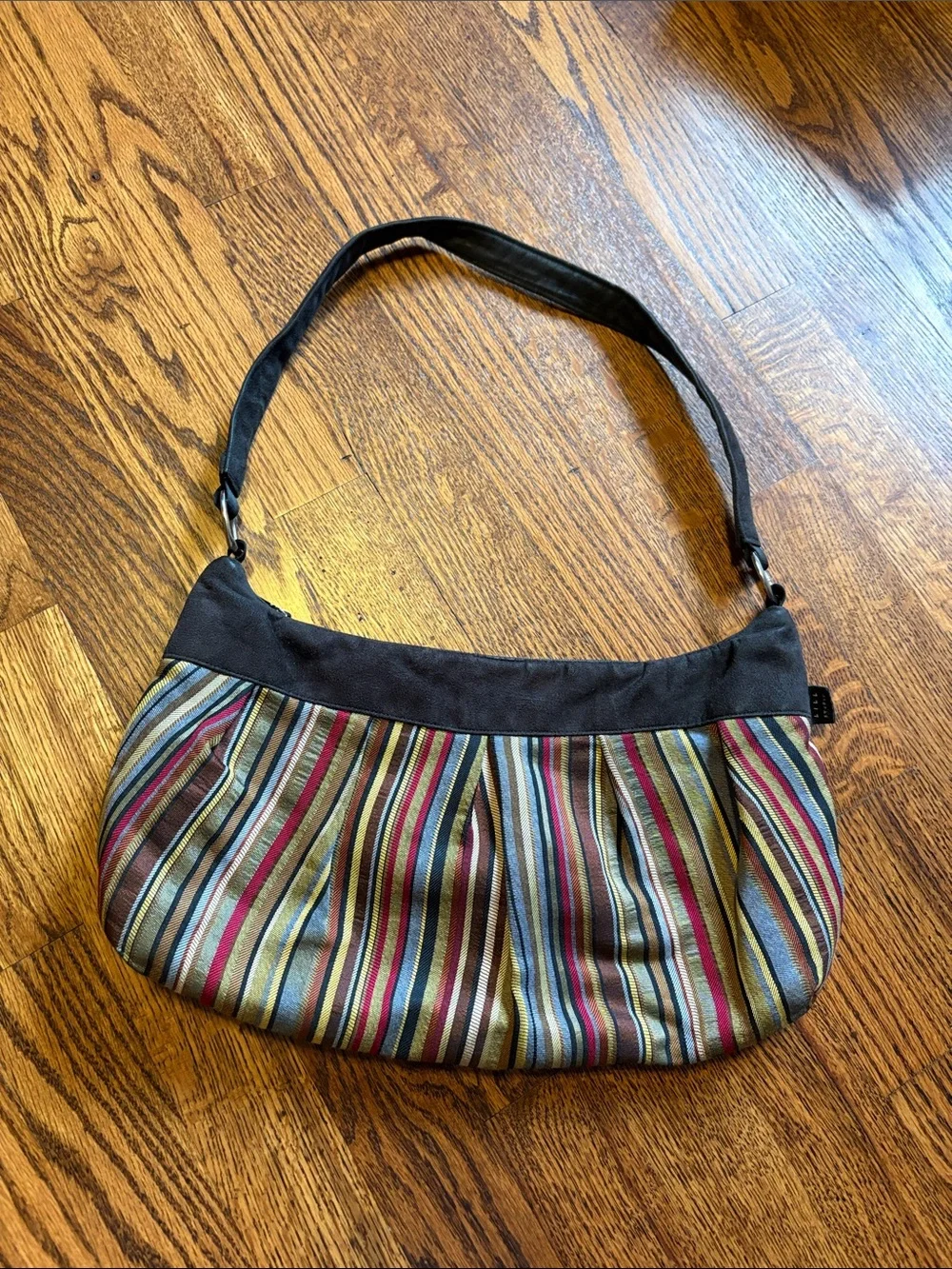 Striped Multicolor Shoulder Bag with Black Trim