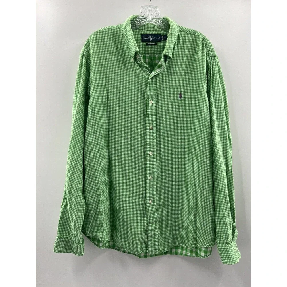 Polo Ralph Lauren Men’s L/S Lined Cotton Green & White Button Front Short XL