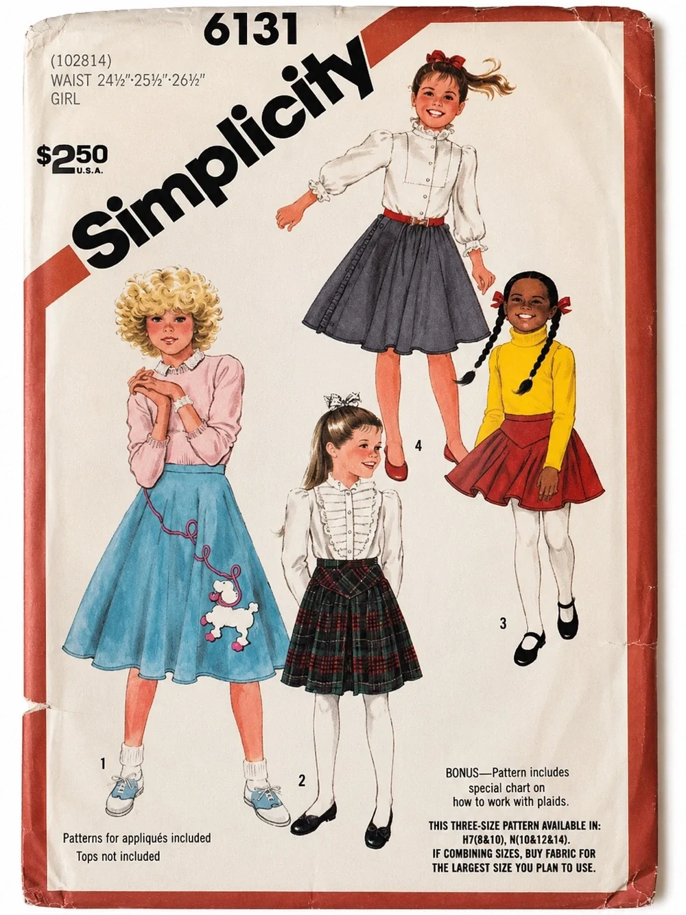 Vintage 1983 Simplicity 6131 sewing pattern Girls Skirts Full Poodle‎ 3 Lengths
