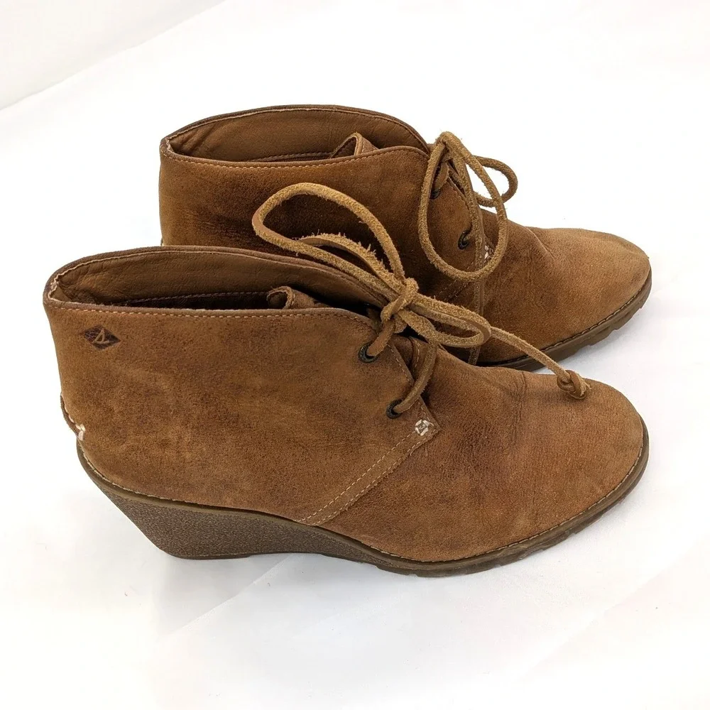 Rustic Western Boho Suede Ankle Boots‎ Sperry Leather Lace Up Booties 8