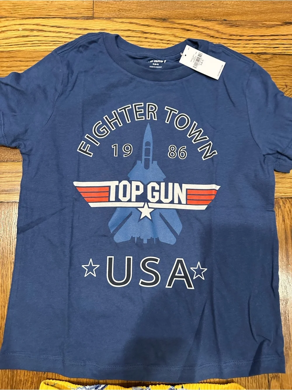 Old Navy Navy Blue Top Gun Tee & Yellow Shark Print Shorts