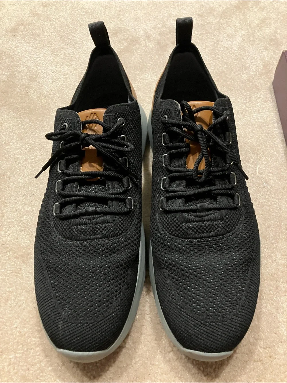 Johnston & Murphy Amherst Black Knit Sneakers with Brown Heel Accent
