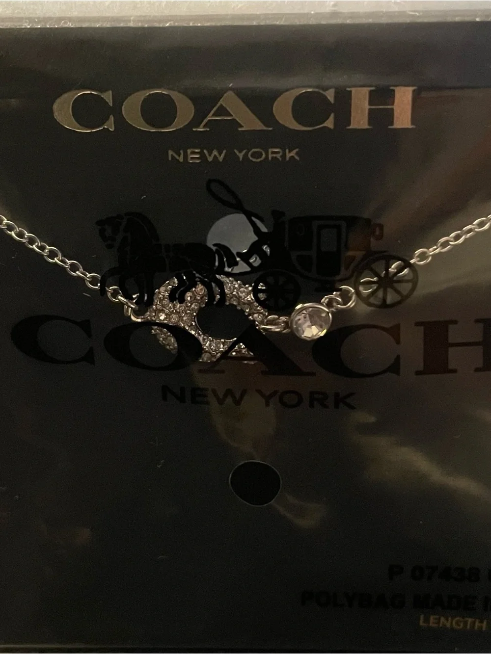 Coach Silver Crystal Pavé 'C' Necklace with Clear Stone Accent