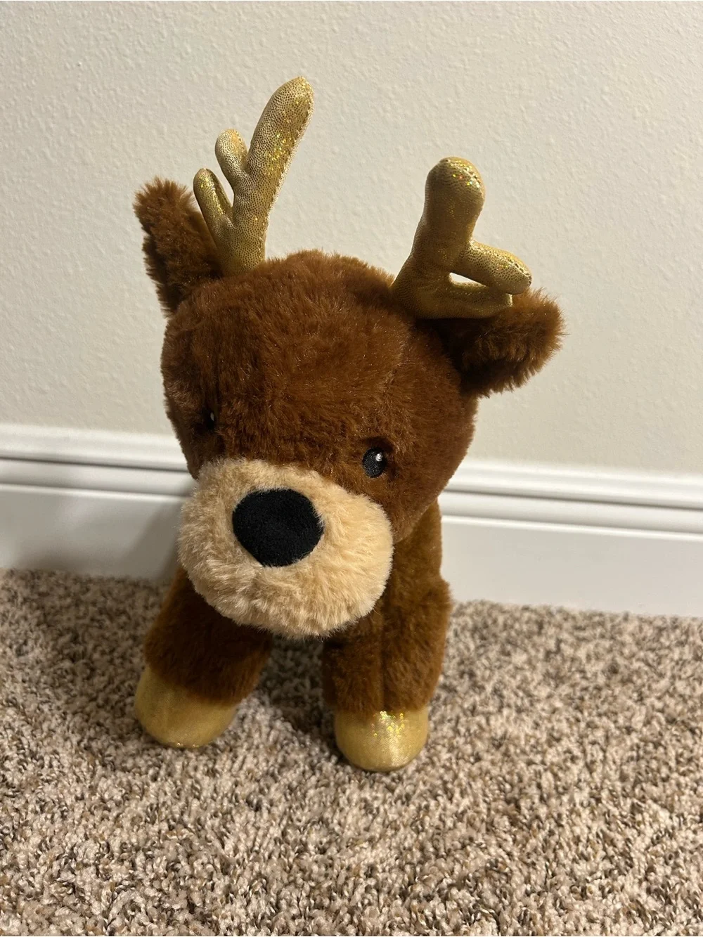 Brown Plush Reindeer with Gold Antlers