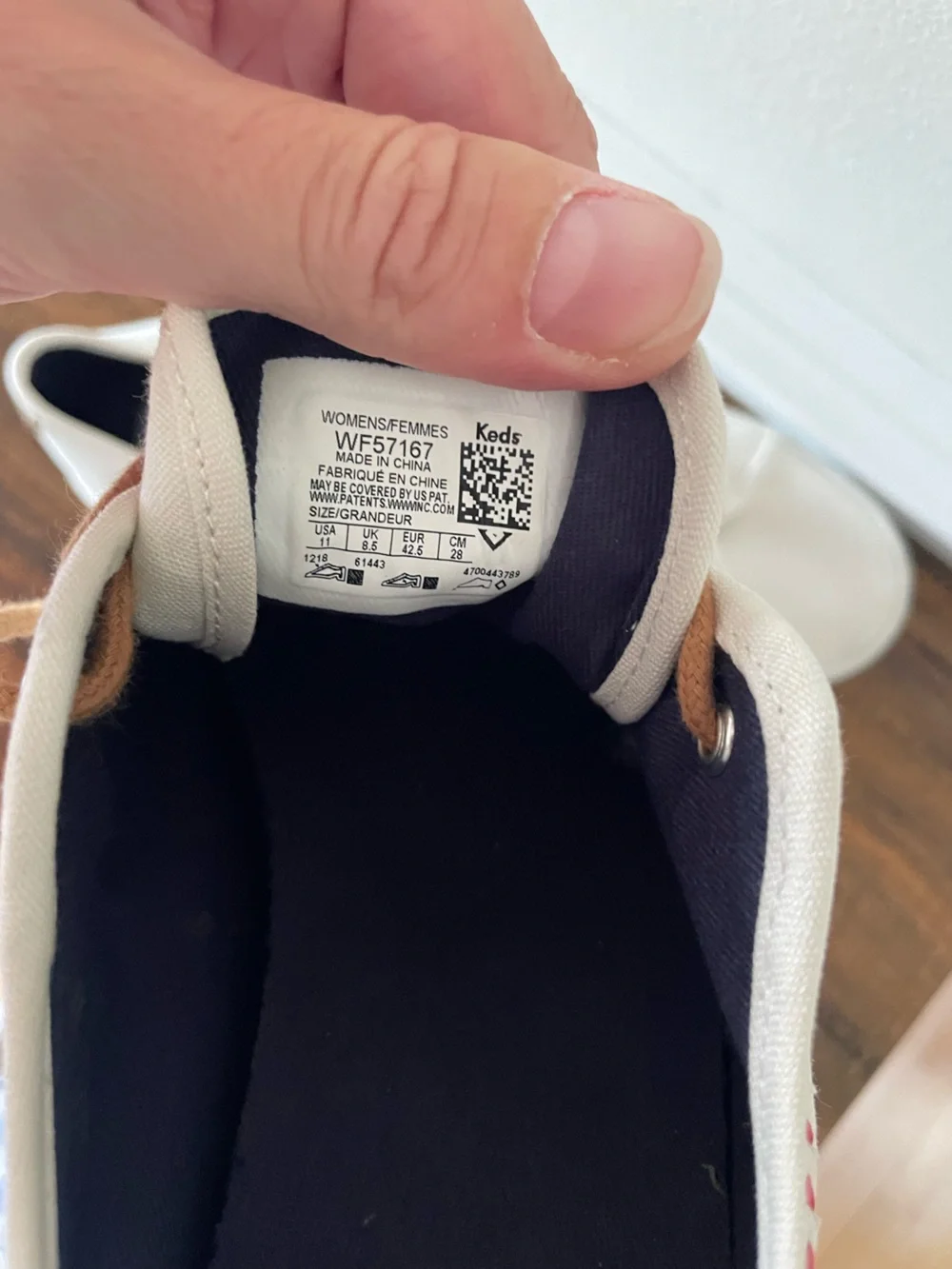 Keds White Canvas Sneakers with Red Stitching and Tan Laces