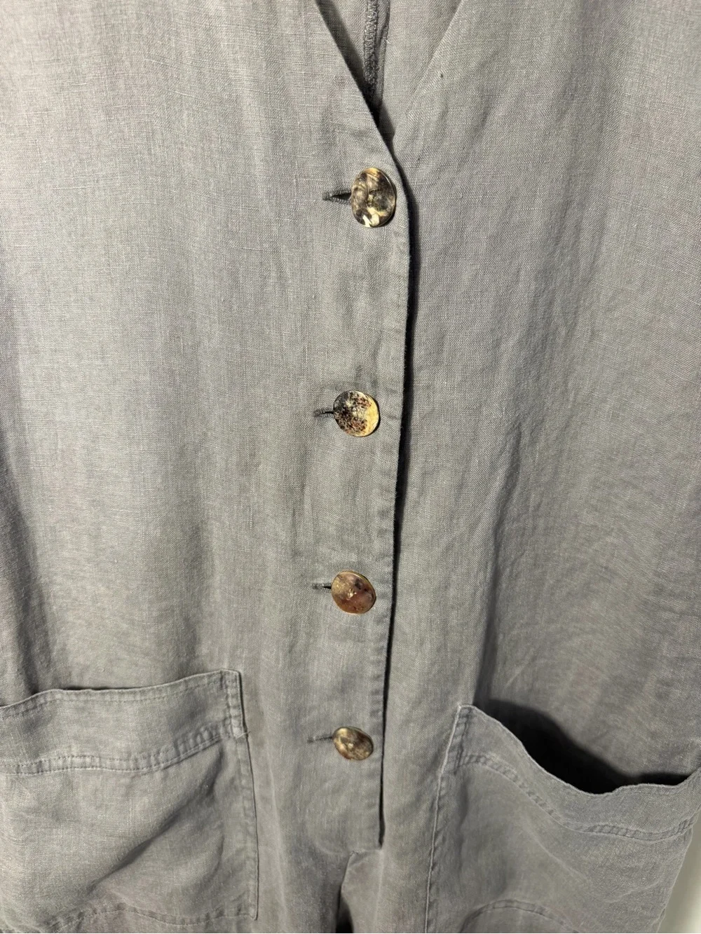 ZARA Light Gray Linen Button Front Jumpsuit