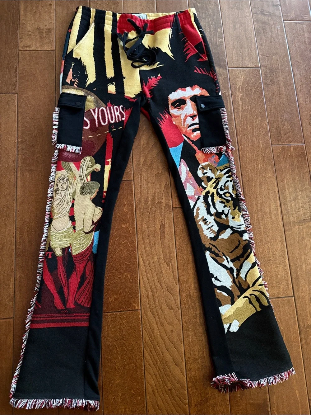 Graphic Tiger & Face Patchwork Joggers in Black, Red, Gold