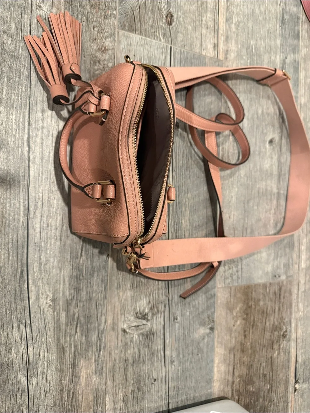 Tory Burch Rose Pink Pebbled Leather Crossbody with Tassel