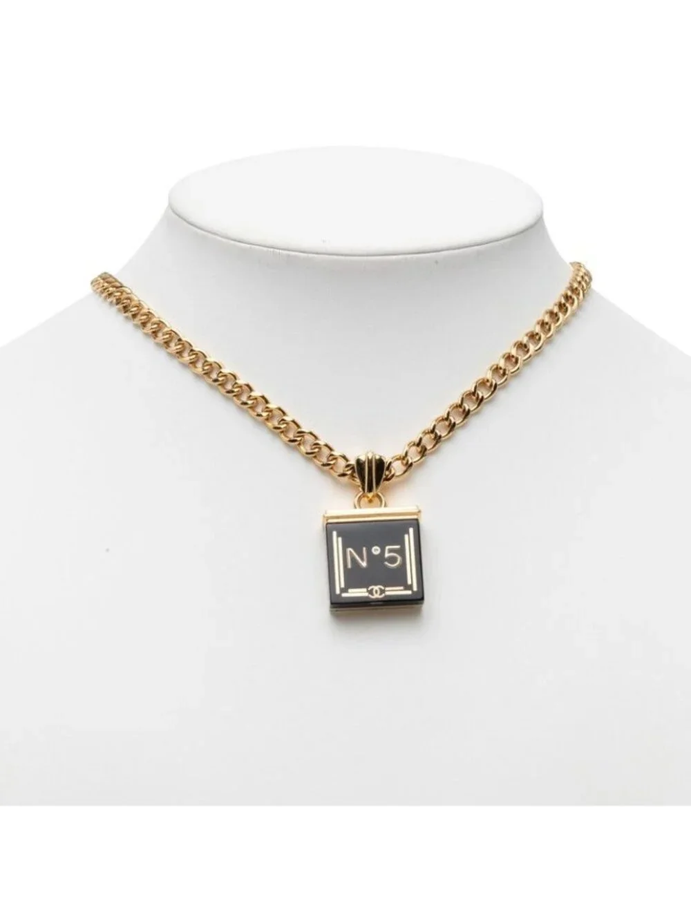 Chanel CC Logo Chain Necklace Gold Black Plated Resin