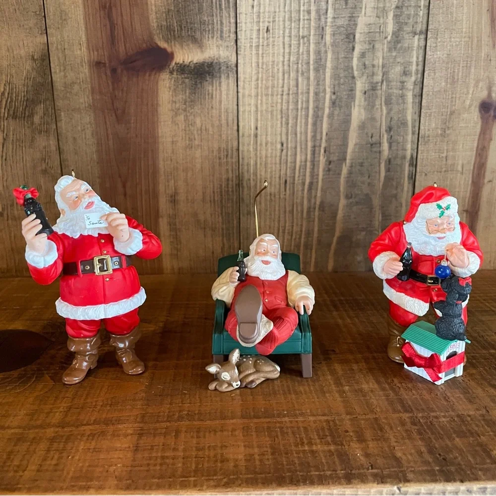 Bundle of 3 1990's Hallmark Coca Cola Santa Claus Christmas Ornaments
