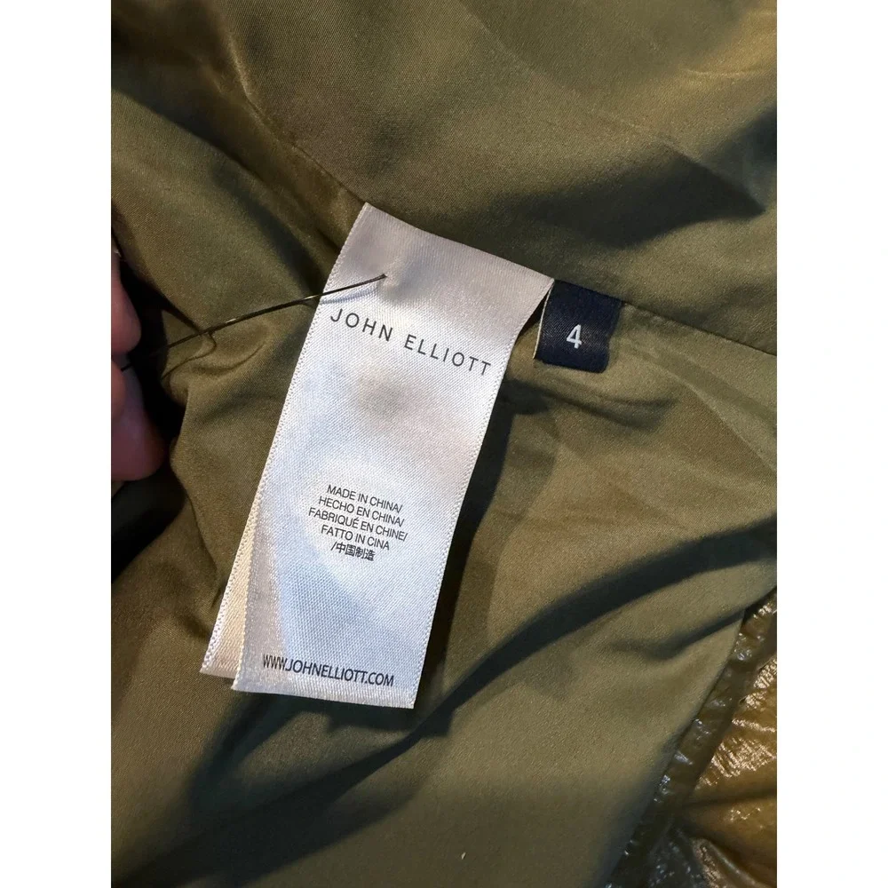 John Elliott Mens Olive Green Crinkle High Shine Quilted Puffer Jacket Size 4 XL