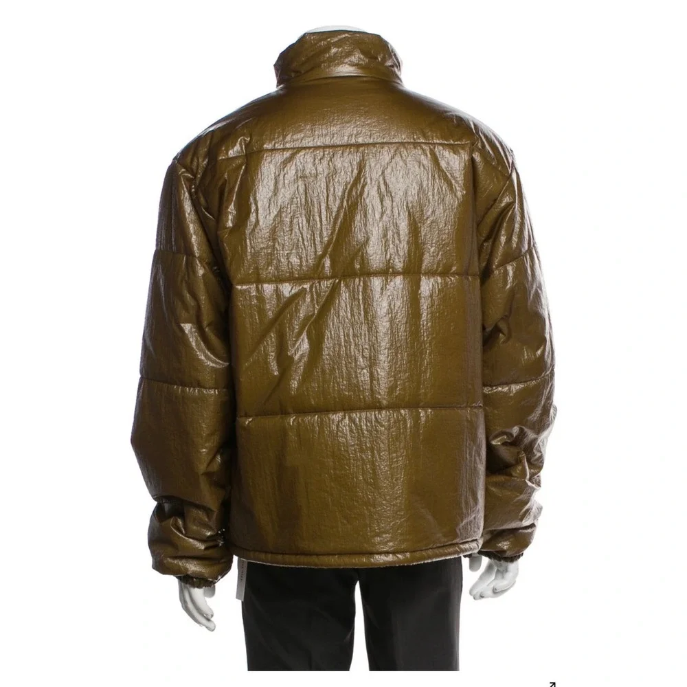 John Elliott Mens Olive Green Crinkle High Shine Quilted Puffer Jacket Size 4 XL