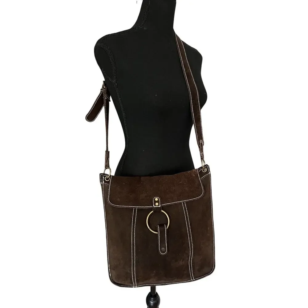 Vintage GAP Brown Suede Leather Crossbody Bag Purse Y2K Festival Boho