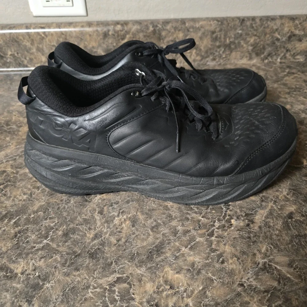 Hoka Sneakers Mens 14 Bondi SR Leather Black Lace Up Casual Comfort Everyday
