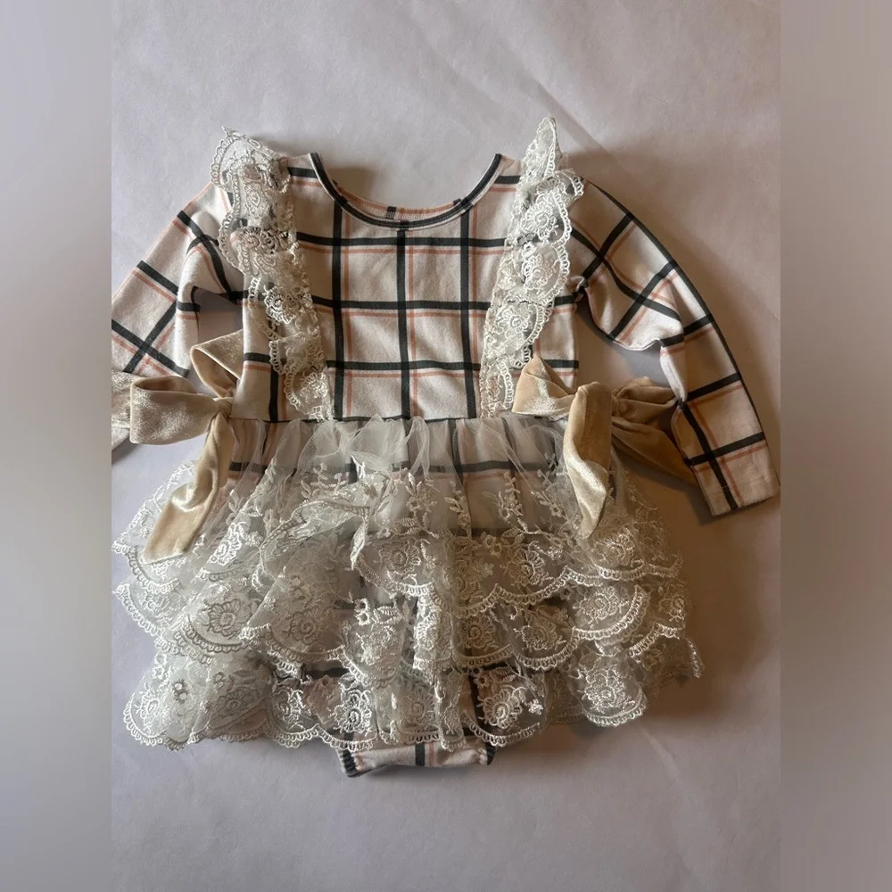 Be Girl Plaid & Lace Romper