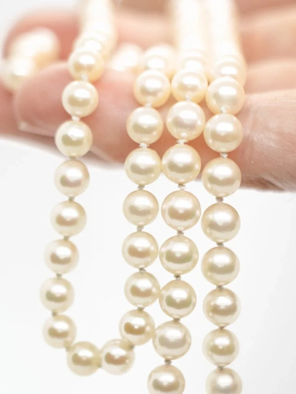 Timeless Vintage Matinee-length Akoya Pearls with 14k Gold Clasp